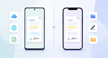 Illustration comparing built-in PDF tools available on Android and iPhone devices